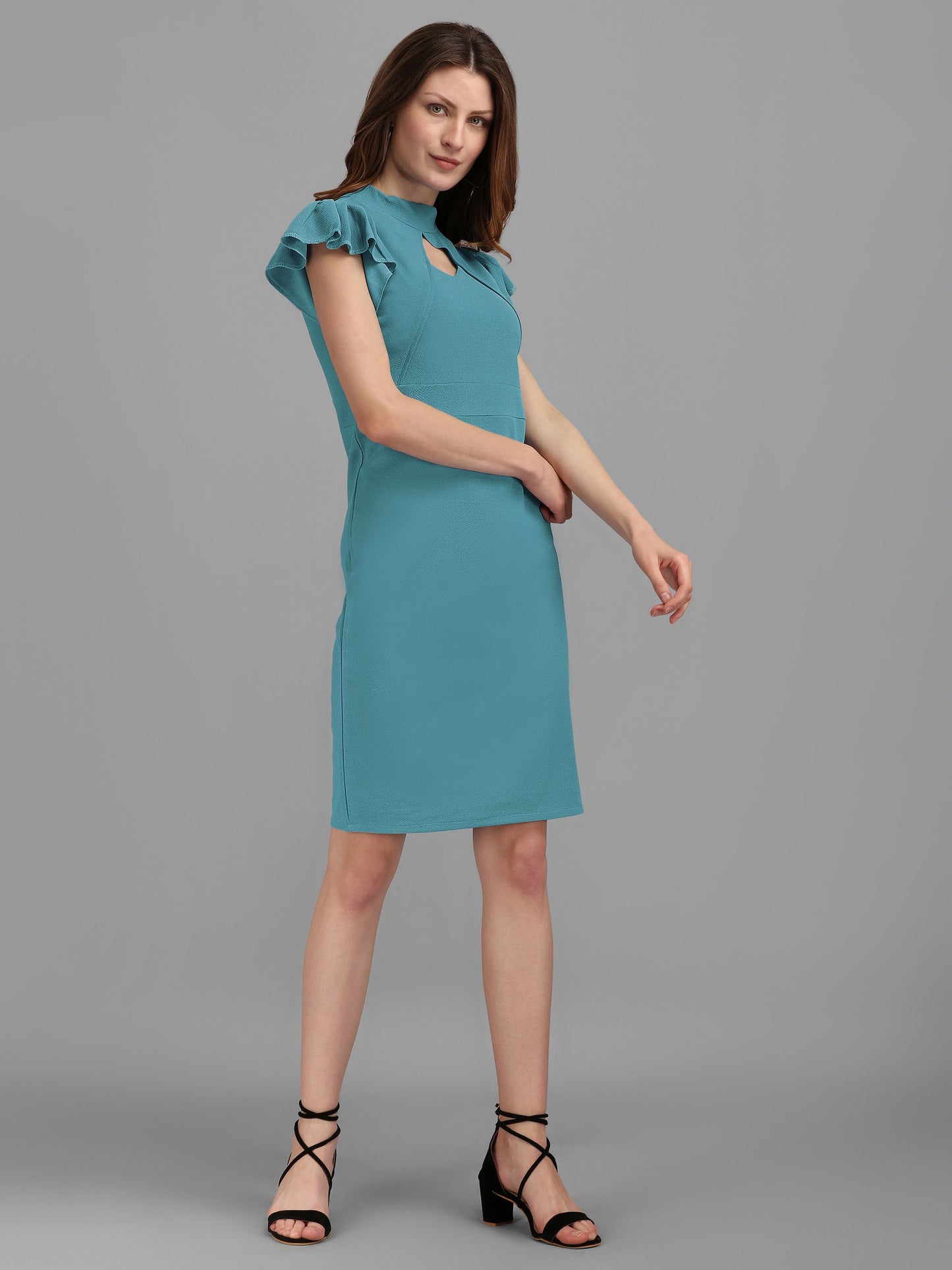 Turquoise Blue Turtle Neck Bodycon Dress