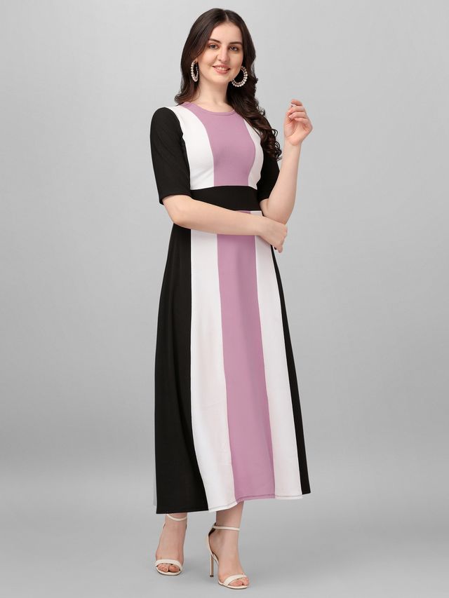 Women Light Violet & Black Fit & Flare dress