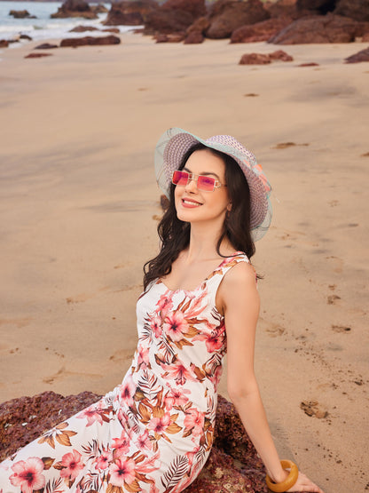 Flower Print  White Bodycon Dress