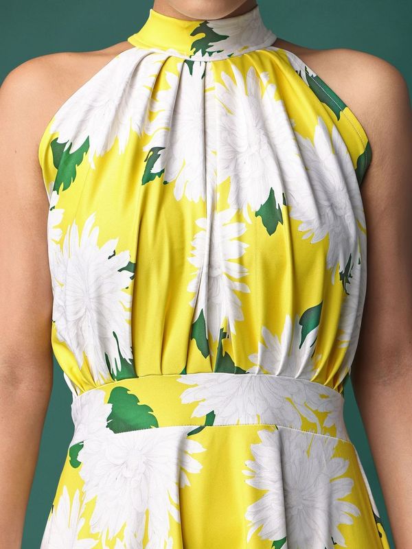 Women Yellow Fit & Flare Floral Print Dress