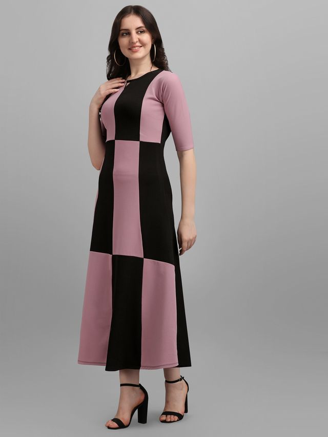 Women Light Violet & Black Fit & Flare dress