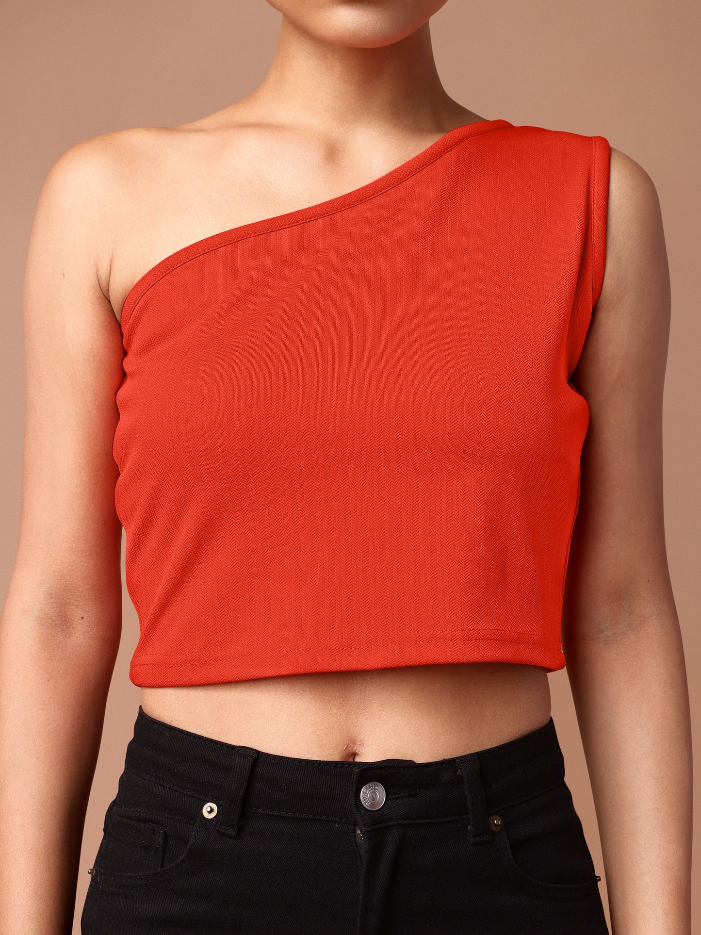 Women Orange One Shoulder Top