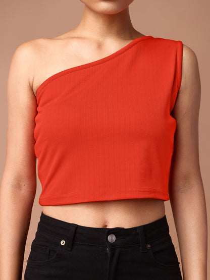 Women Orange One Shoulder Top