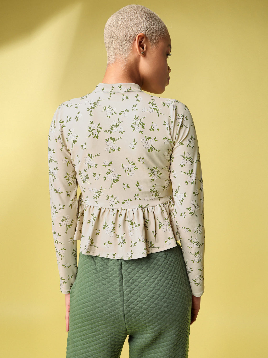 Dusty Tie-up Neck Peplum Top For Women