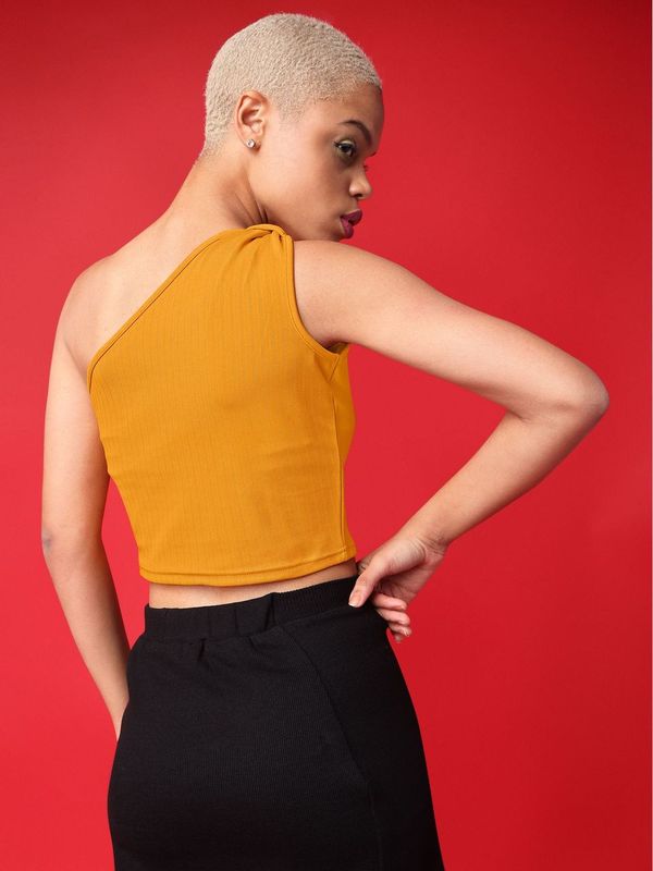 Women Solid Print Yellow Crop Top