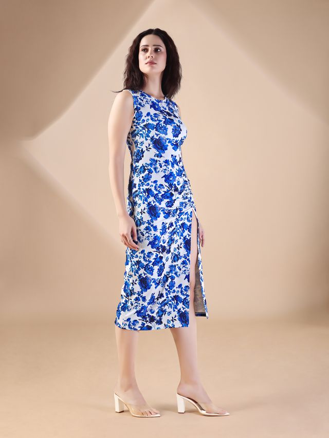 Sleeveless Midi Length Floral Printed Dress