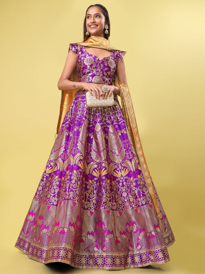 Women Purple Jacquard Lehenga