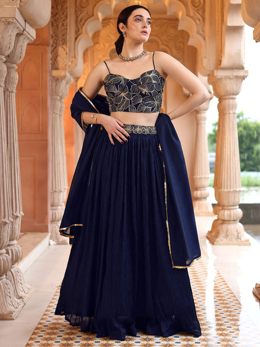 Often With Multiple Pleats Navy Blue Lehenga Choli