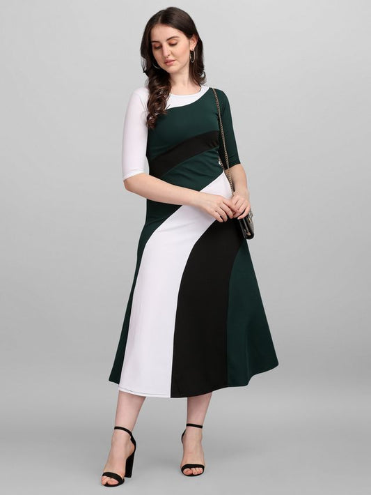 Women White & Green Fit & Flare dress