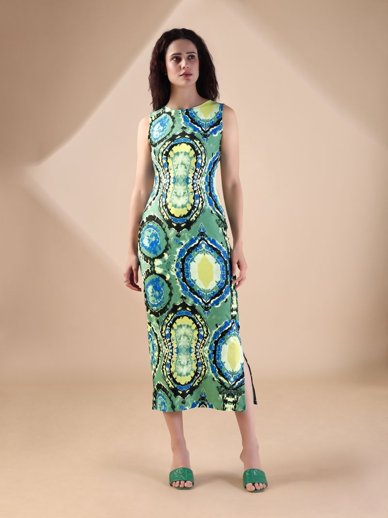 Women's Pista Green Bodycon Maxi Sleeveless Dress