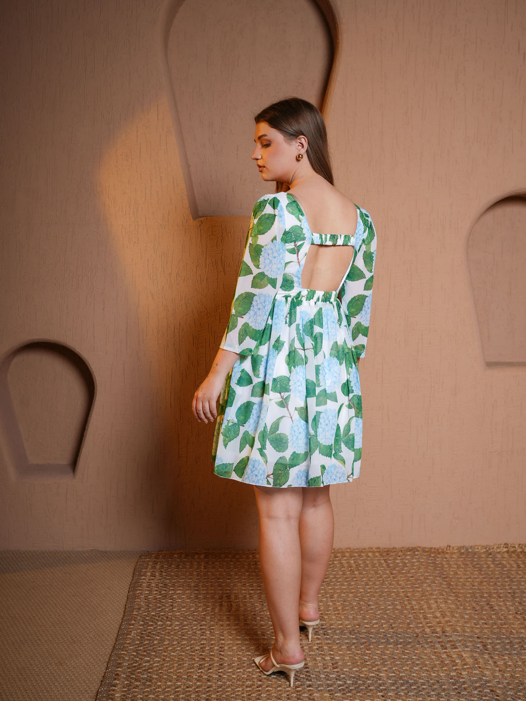 Women Green Mini Puff Sleeve Dress