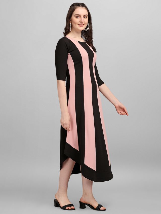 Women Peach & Black Fit & Flare dress