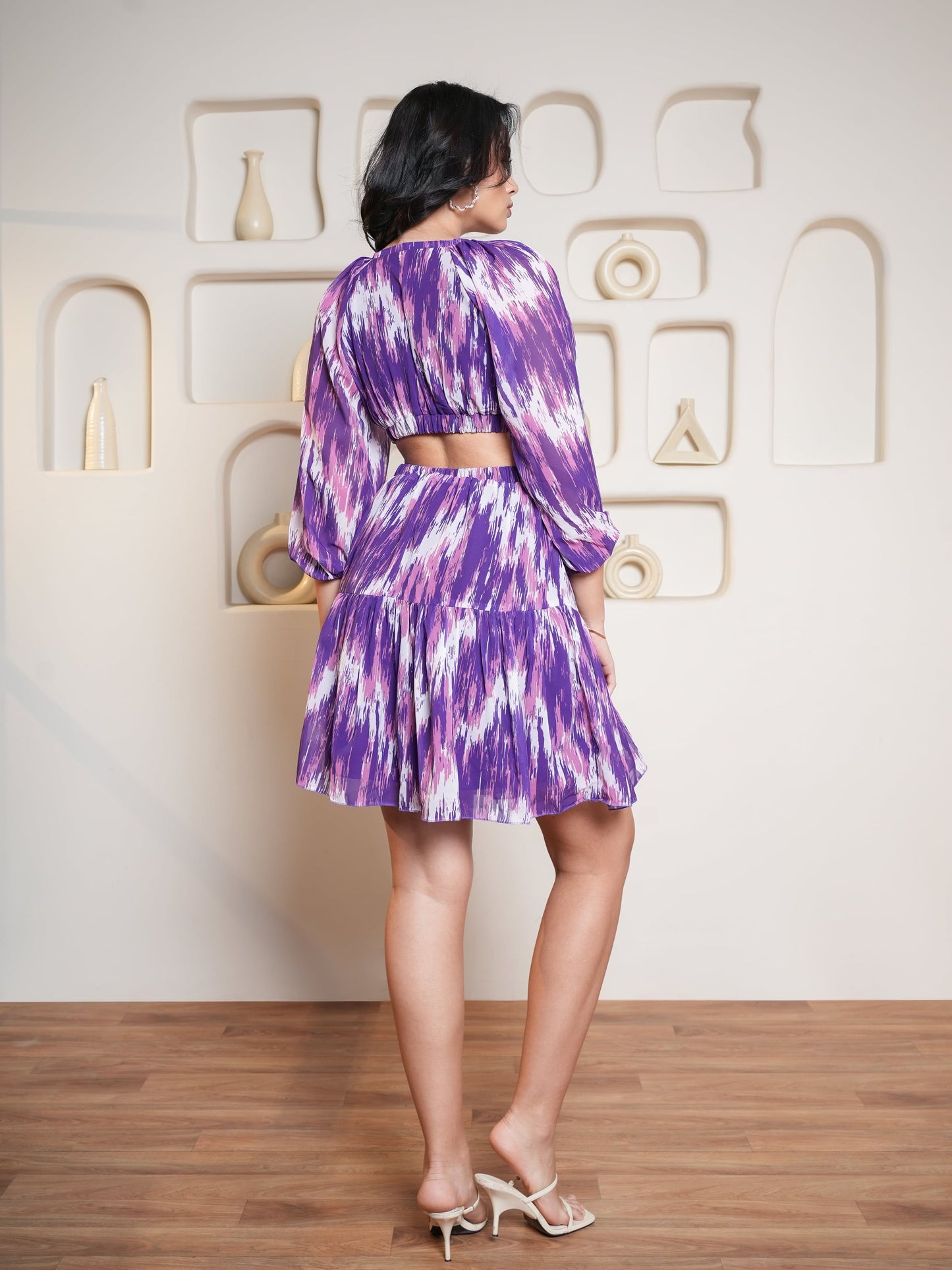 Women Purple Flared Boat Neck Dress