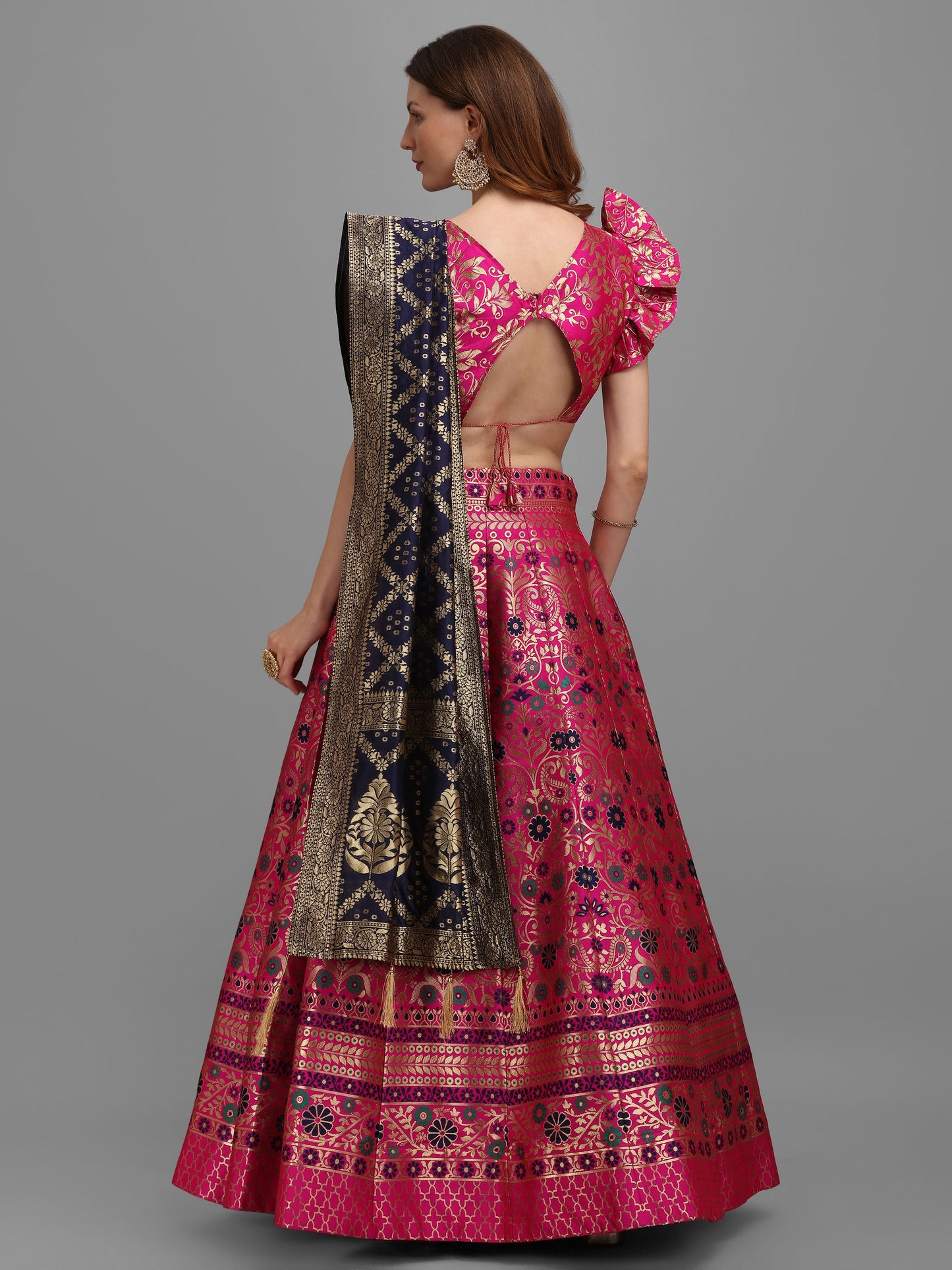 Women Pink Self Design Lehenga