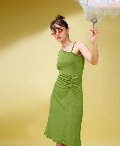 Women Olive A-line / Ruched dress