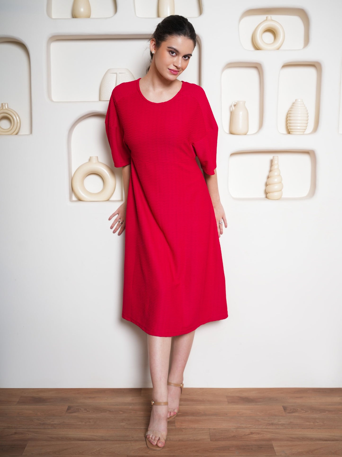 Women Textured A Line Flared Dress