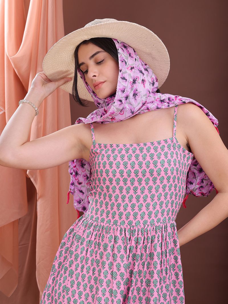 Women's Printed Flare Maxi Pink Dress