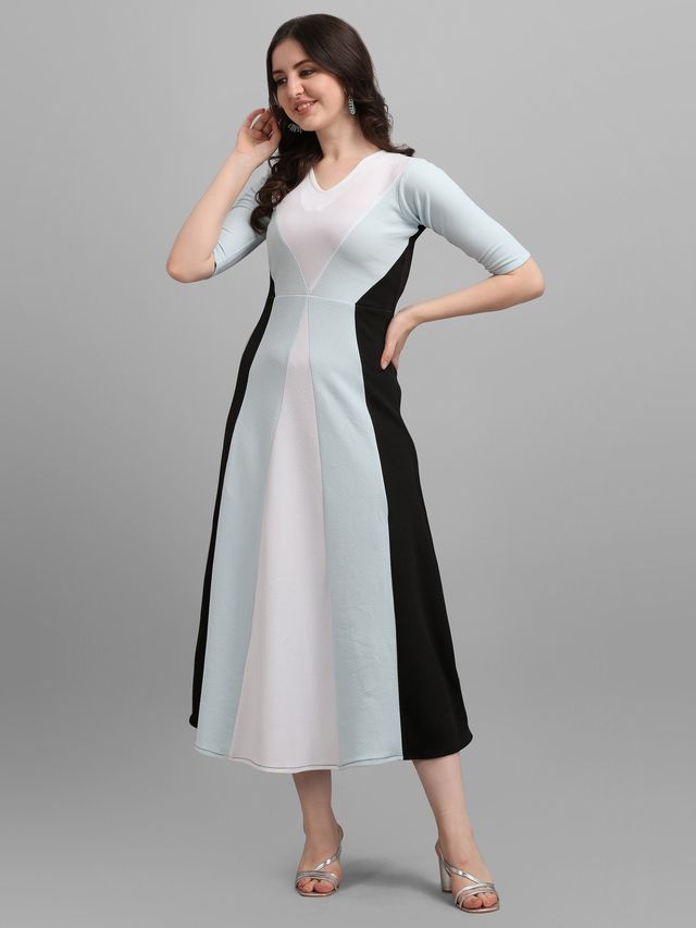 Women Sky Blue & Black Fit & Flare dress