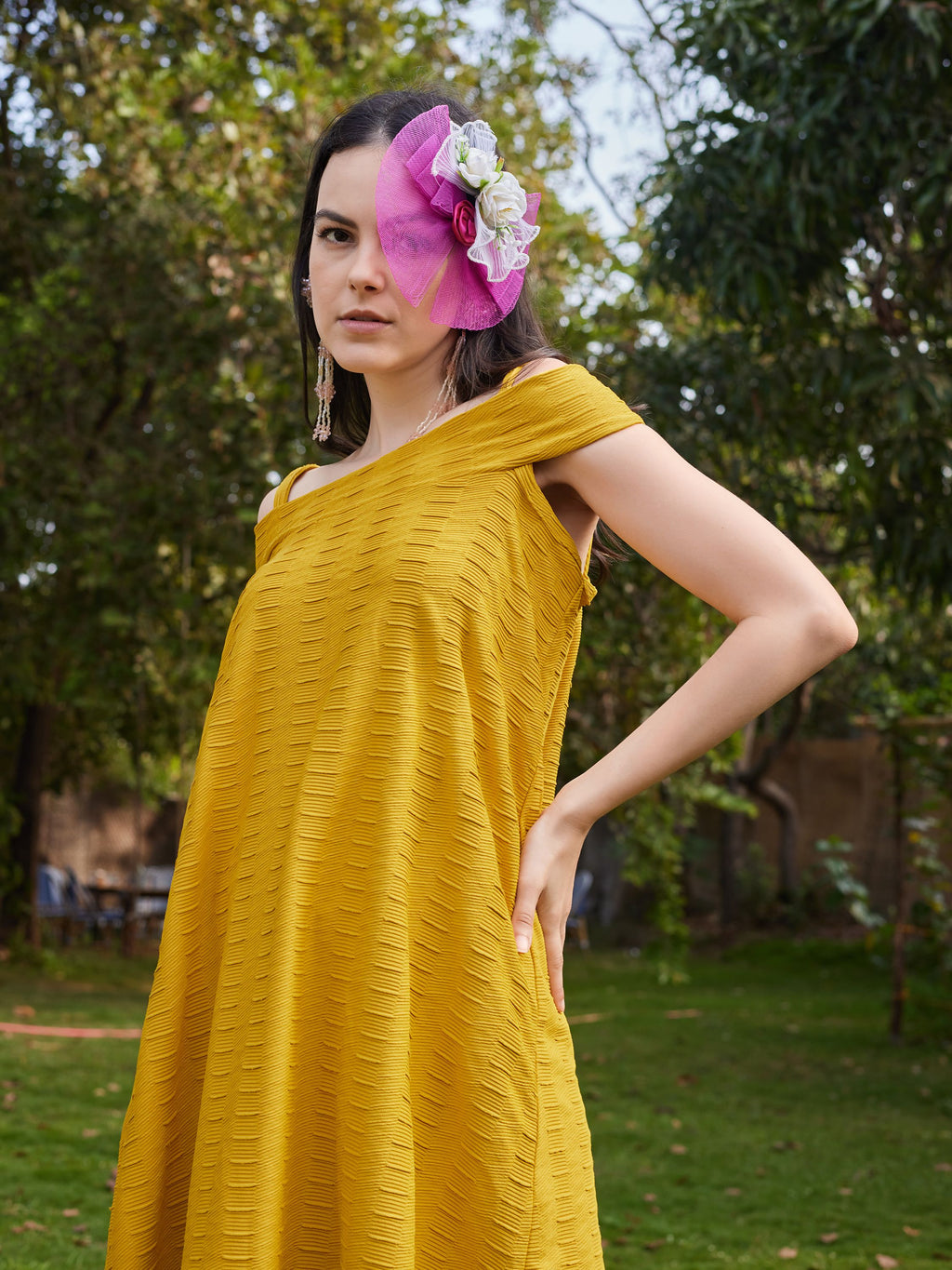 Yellow Tie-up Flared Dress