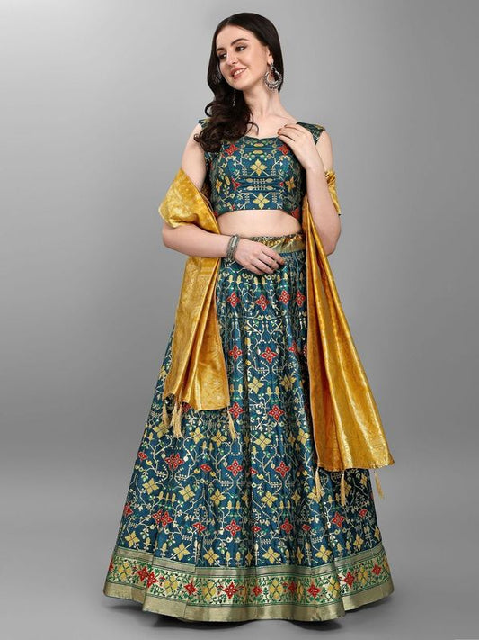 Women Rama Cotton Blend Lehenga