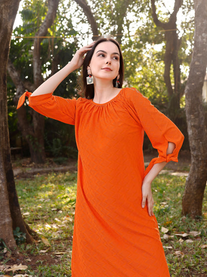 Orange A-Line Knee Length Dress