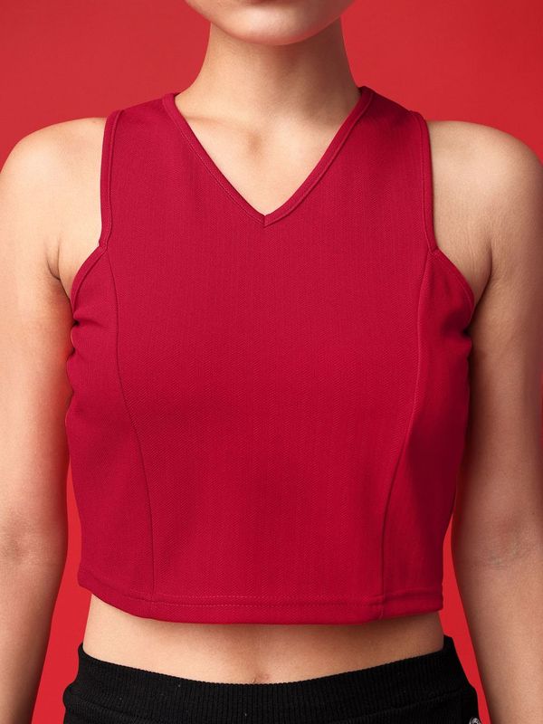 Women Red V Neck Tank Top