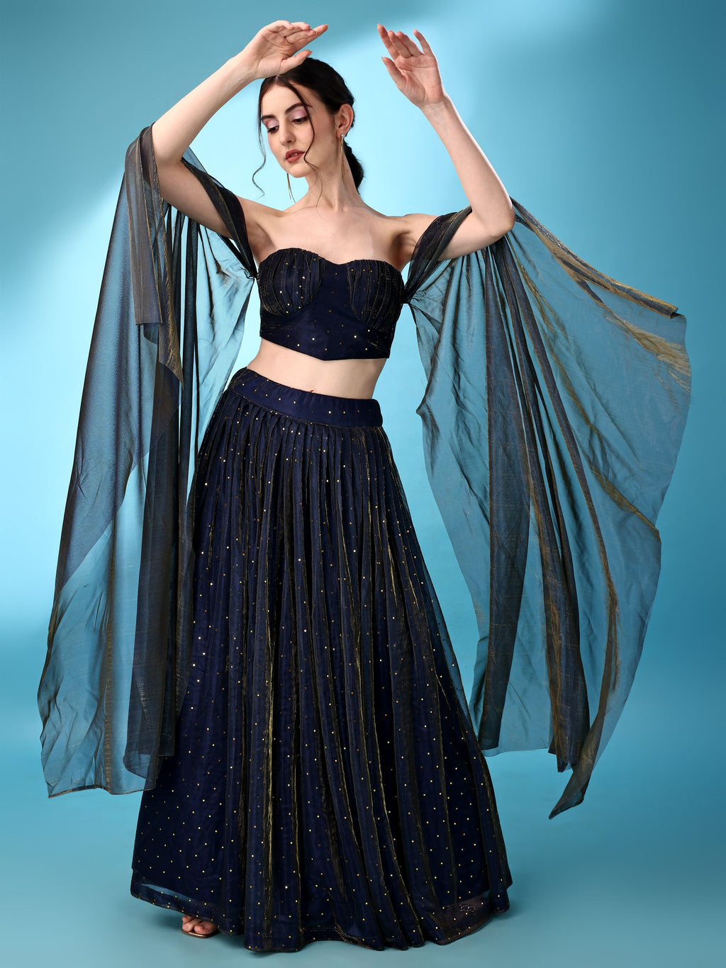 Sequences Navy Blue Lehenga Choli With Lycra Dupatta.
