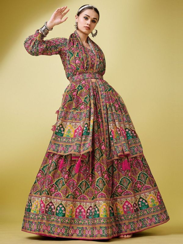 Women Multicolor Embellished Design Lehenga