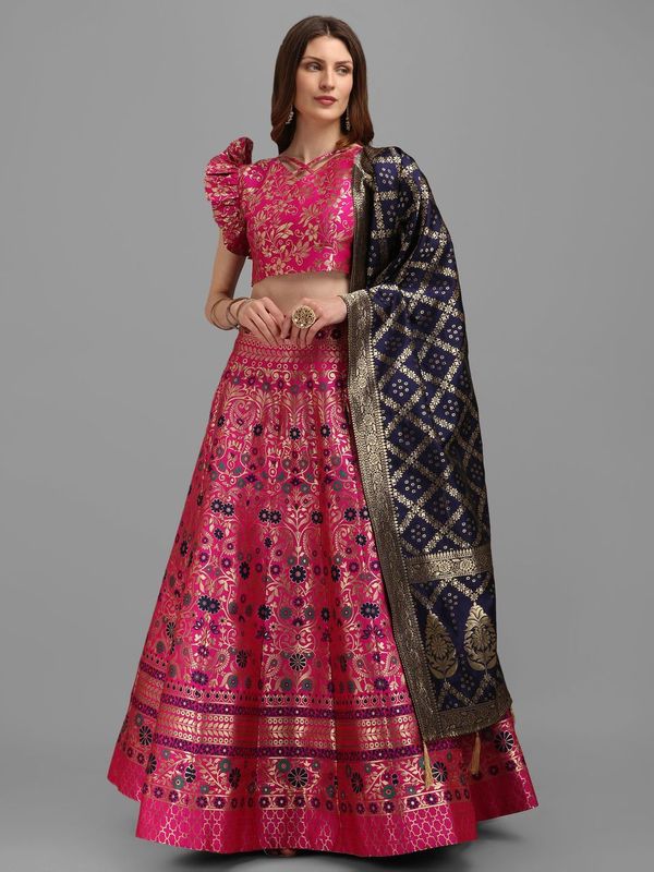 Women Pink Self Design Lehenga