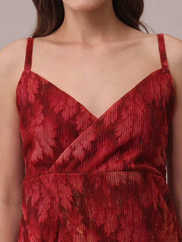 Women's Red Fit & Flare Off Shoulder Dress