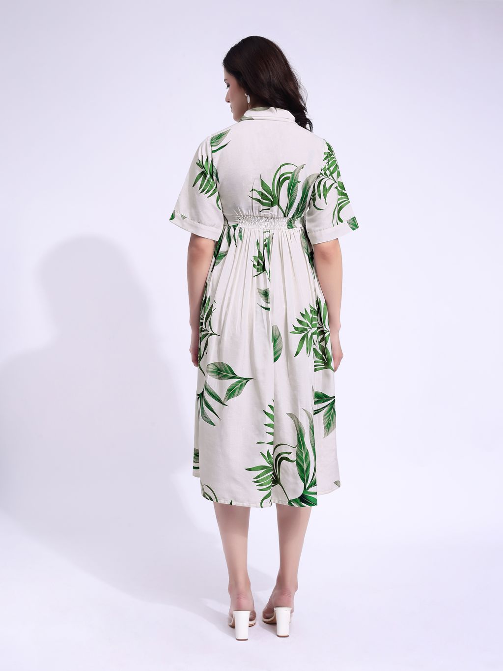 Women's Off White Fit & Flared Midi Stylish Sleeve Dress