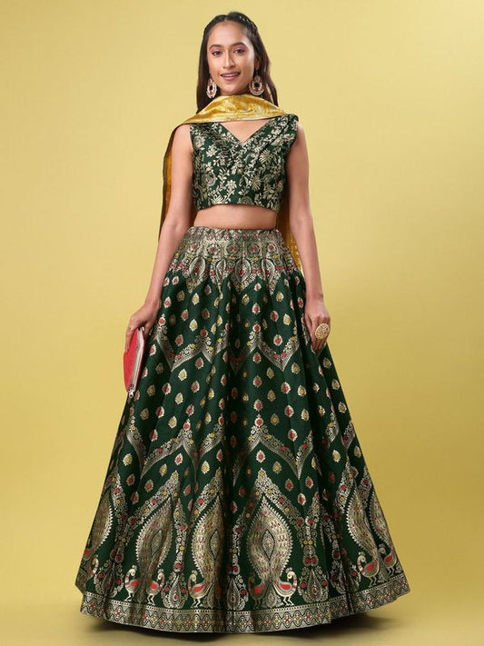 Women Green Printed Lehenga Choli