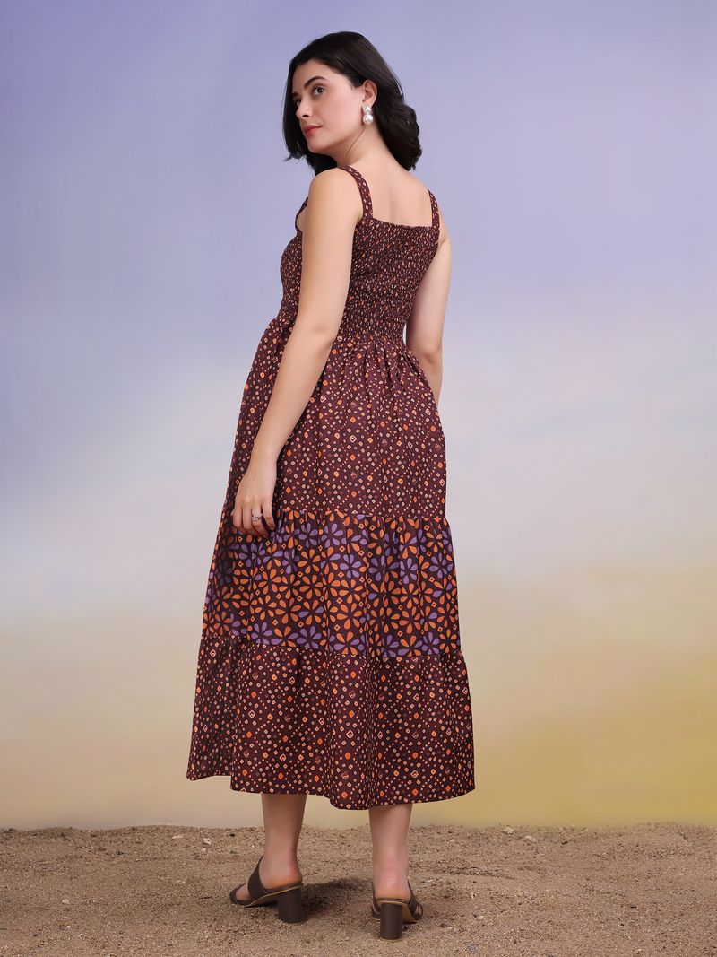 Women's Brown Mini Sleeveless Square Dress