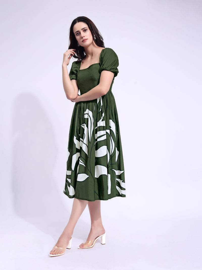 Women's Green Midi Short Sleeve Dress