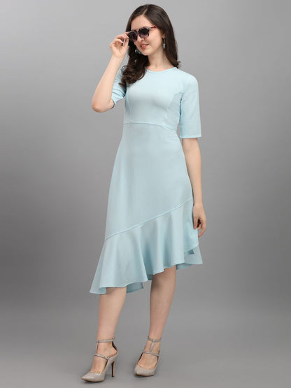 Women Sky Blue Fit and Flare dress