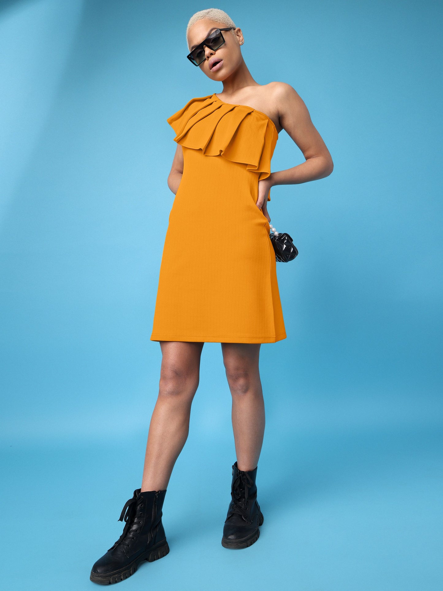 Ruffle One Shoulder Honey Dress