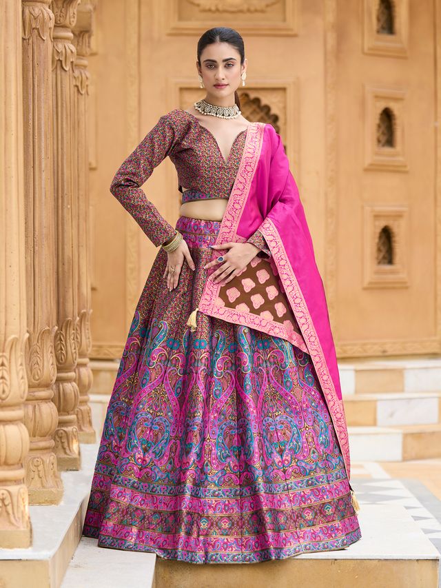 Women's Brown Kanjiwaram Lehengas