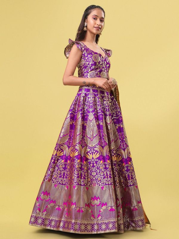 Women Purple Jacquard Lehenga