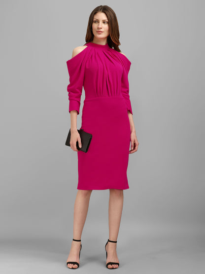 Draped Sleeve Pink Bodycon Dress