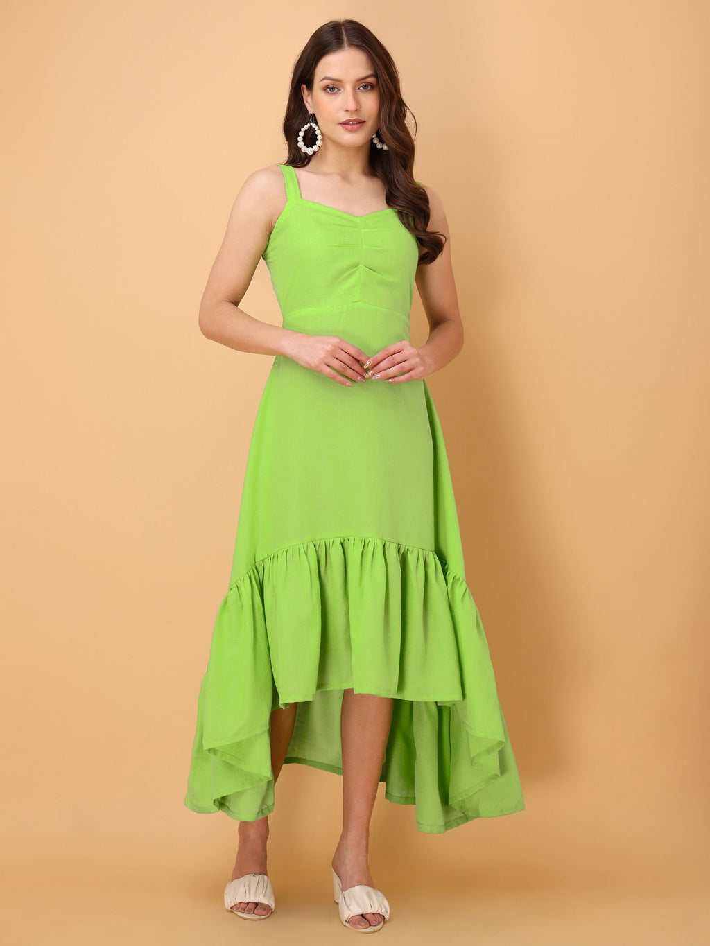 Women Ruffle/Fit & Flare Midi Green Dress