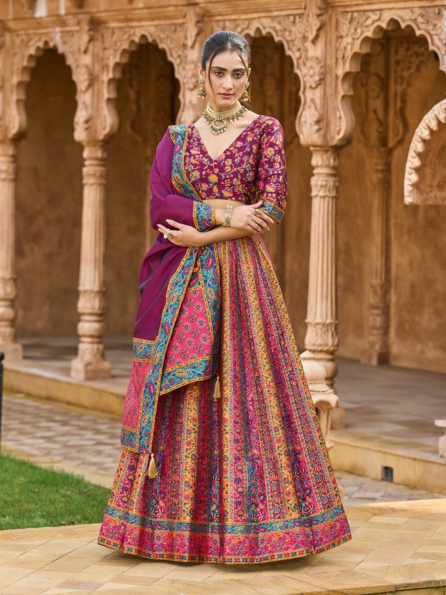 Women's Wine Jacquard Crape Lehengas