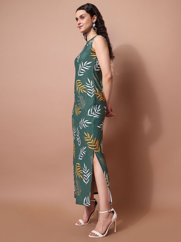 Women Green Leaf print dress