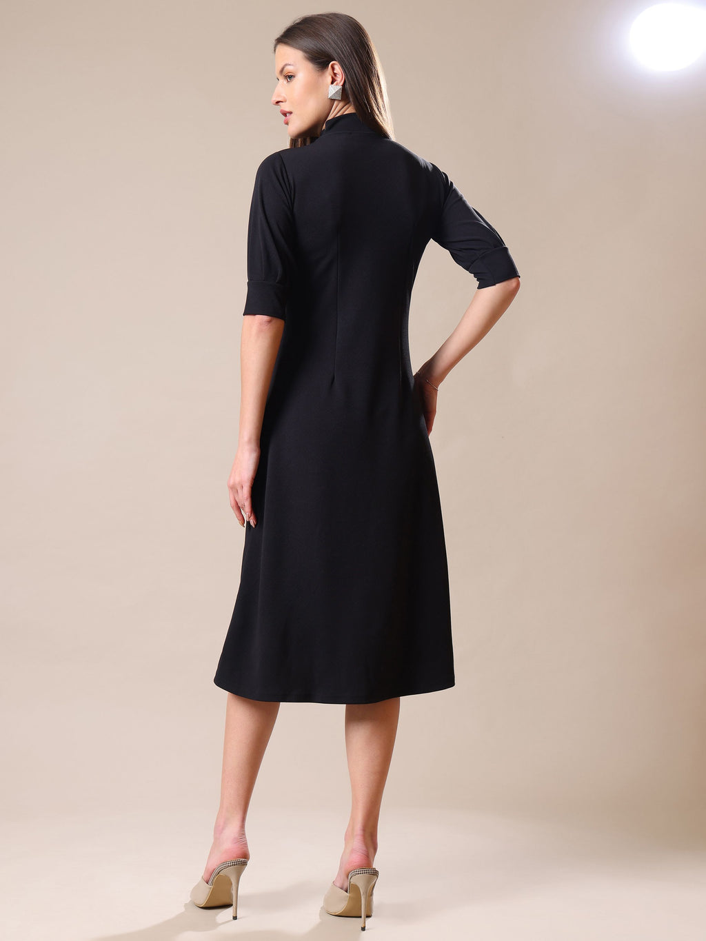 Women's A-Line Elbow Sleeve Black Dress