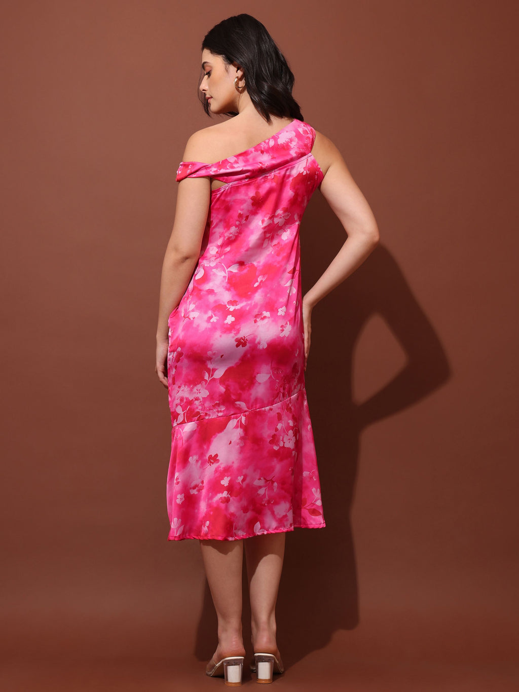 Women Asymmetric Below Pink Dress
