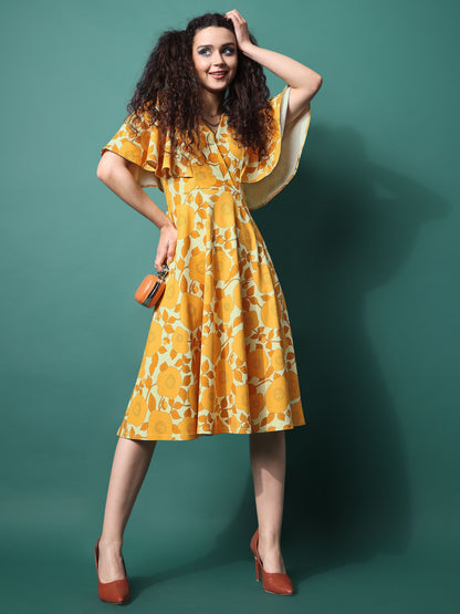 Yellow V Neck Fit and Flare dress