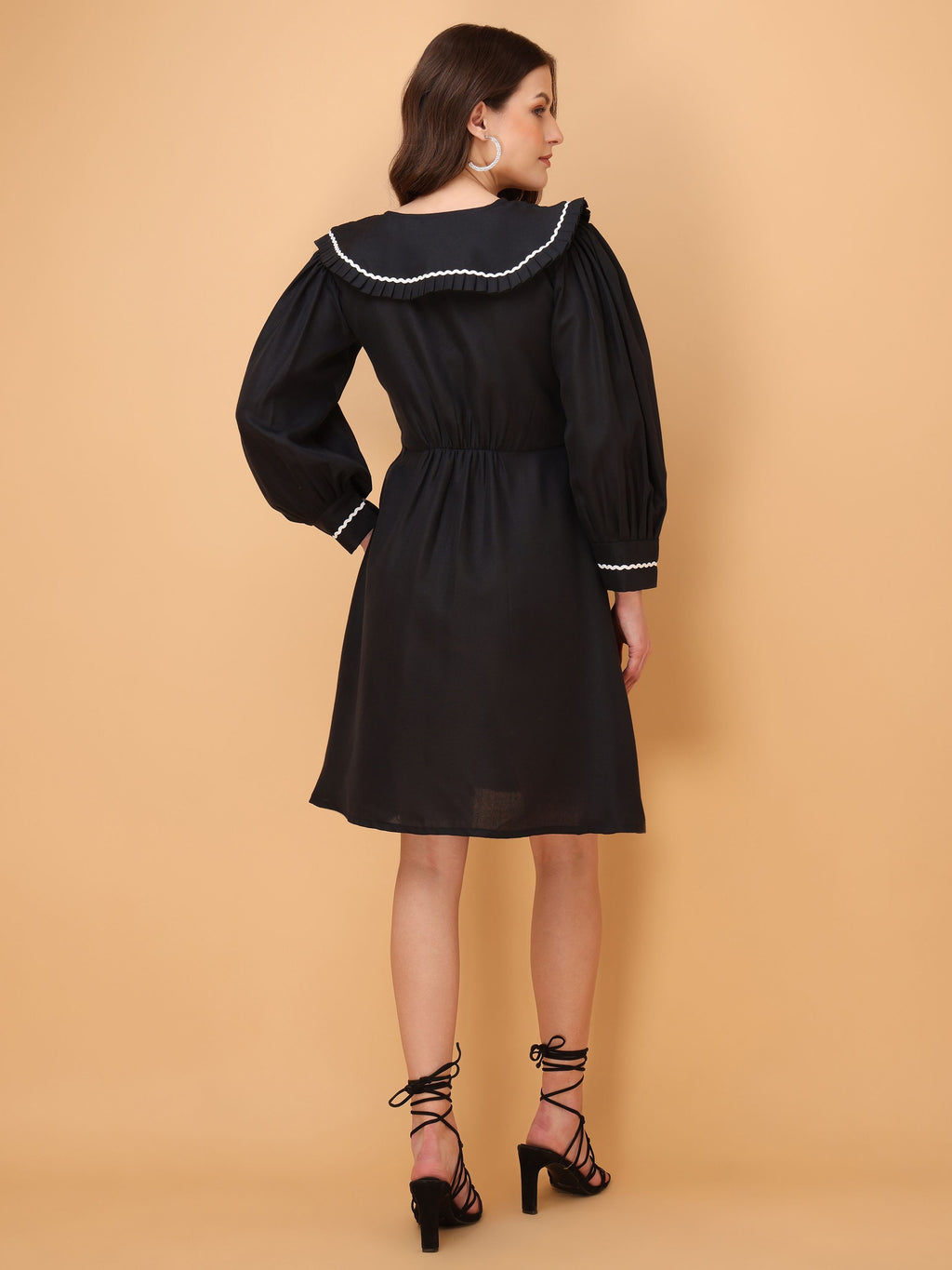 Women Multi Fit & Flare Solid Print Black Dress