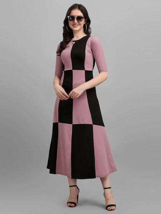 Women Light Violet & Black Fit & Flare dress