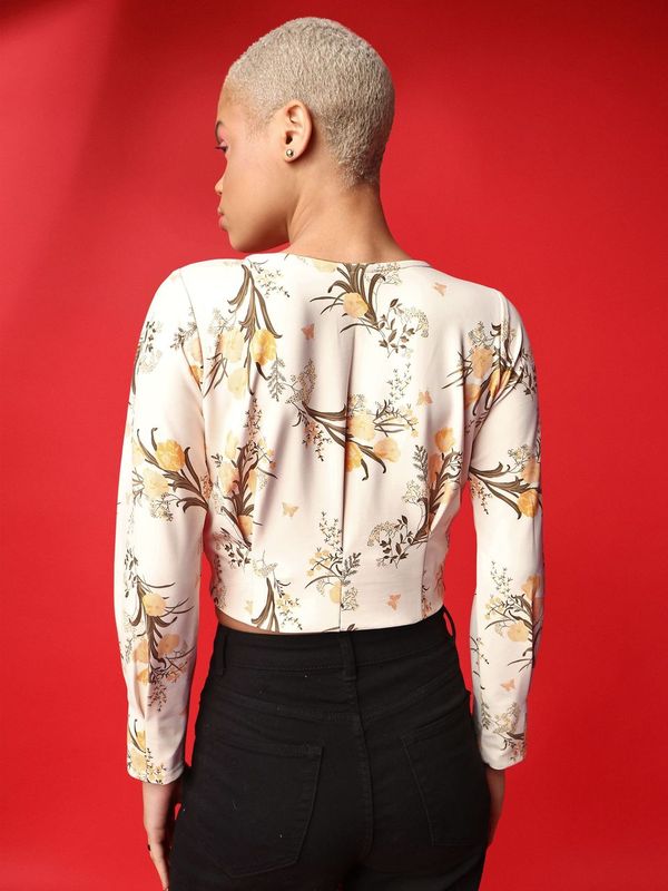 Beige Boat Neck Crop Top For Women