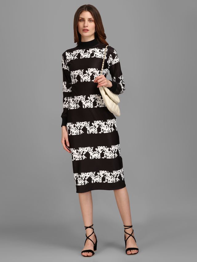 Women Black and White Bodycon Dress