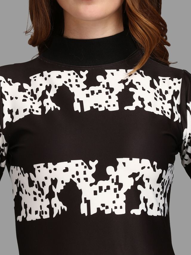 Women Black and White Bodycon Dress